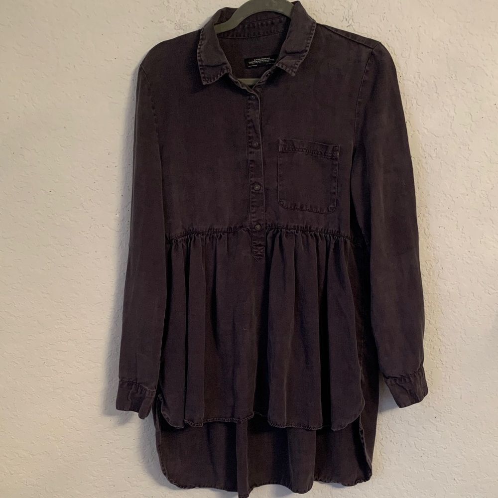 Zara Premium Denim Collection Woman Dark Violet Hi-Low Soft Top Tunic Size S